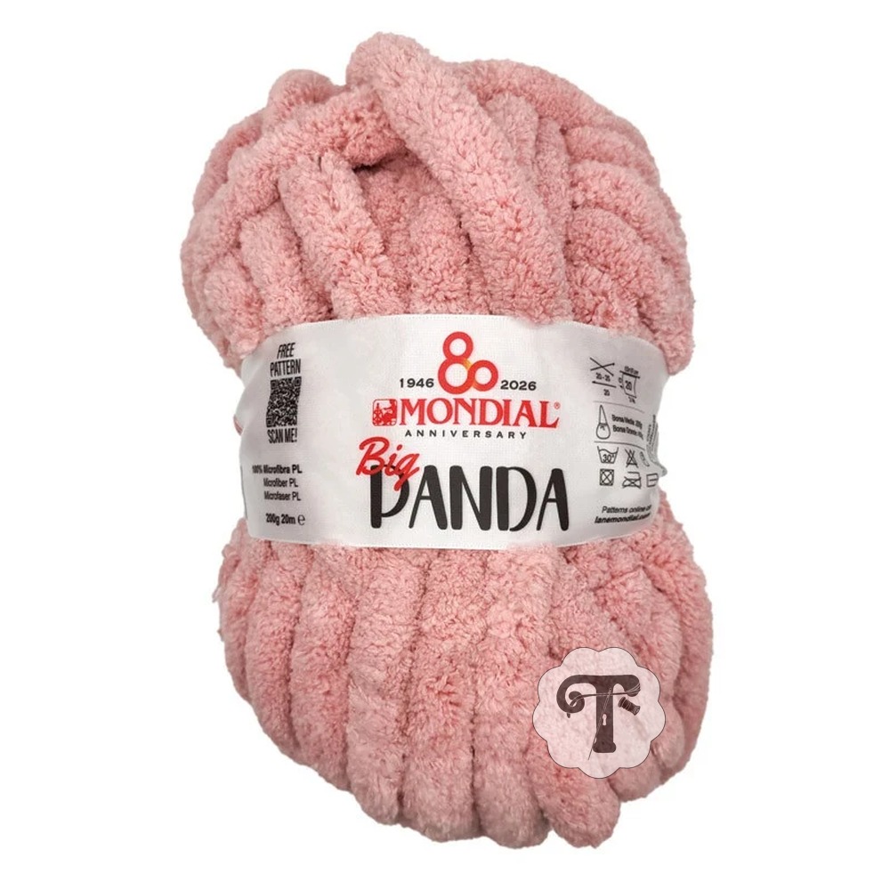 Panda 624 Novelo cor-de-rosa claro de lã felpuda Big Panda da Mondial com etiqueta branca.