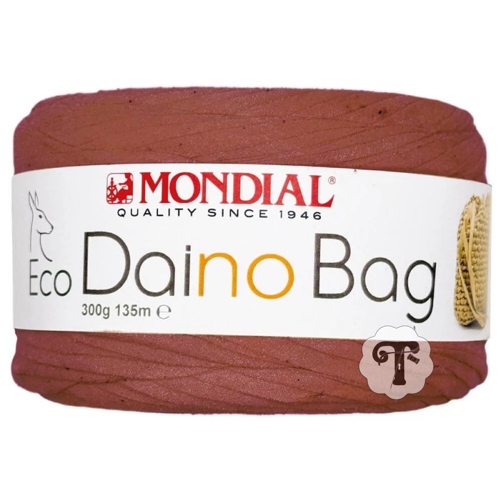 Daino Bag 260 Rolo castanho de fio de tricot com rótulo branco MONDIAL Eco Daino Bag 300g 135m