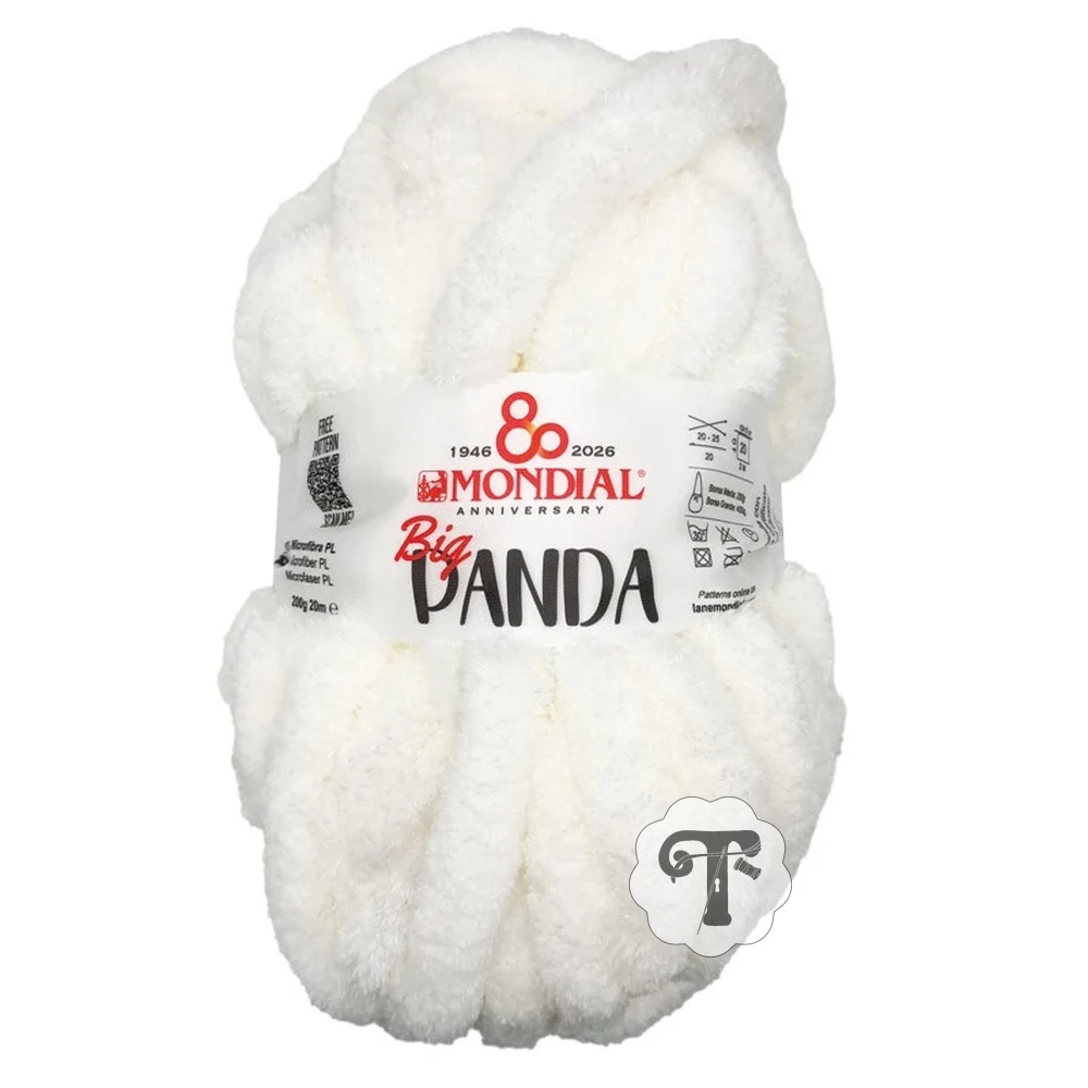 Panda 620 Novelo de fio branco felpudo com etiqueta da marca MONDIAL