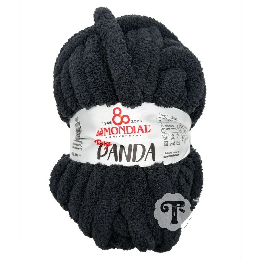 Panda 633 Novelo de lã preta tipo Panda da Mondial com etiqueta branca e texto vermelho e preto