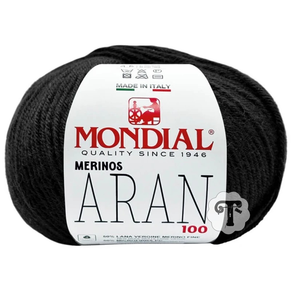 Aran 200 Novelo de lã preta Merinos Aran 100 da Mondial