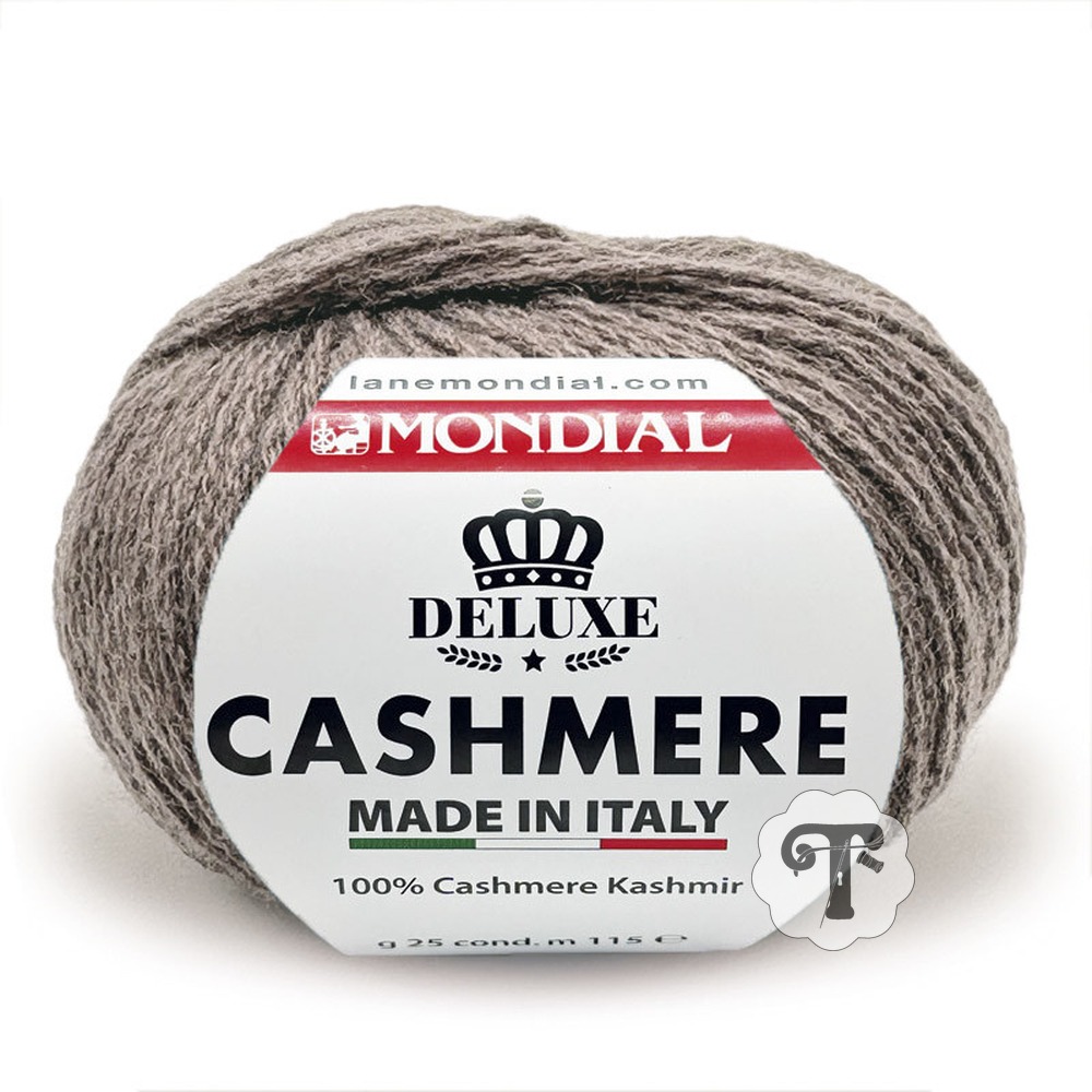 Deluxe Cashmere Cor 767 Novelo de fio de lã cinzento claro Mondial Deluxe Cashmere com etiqueta
