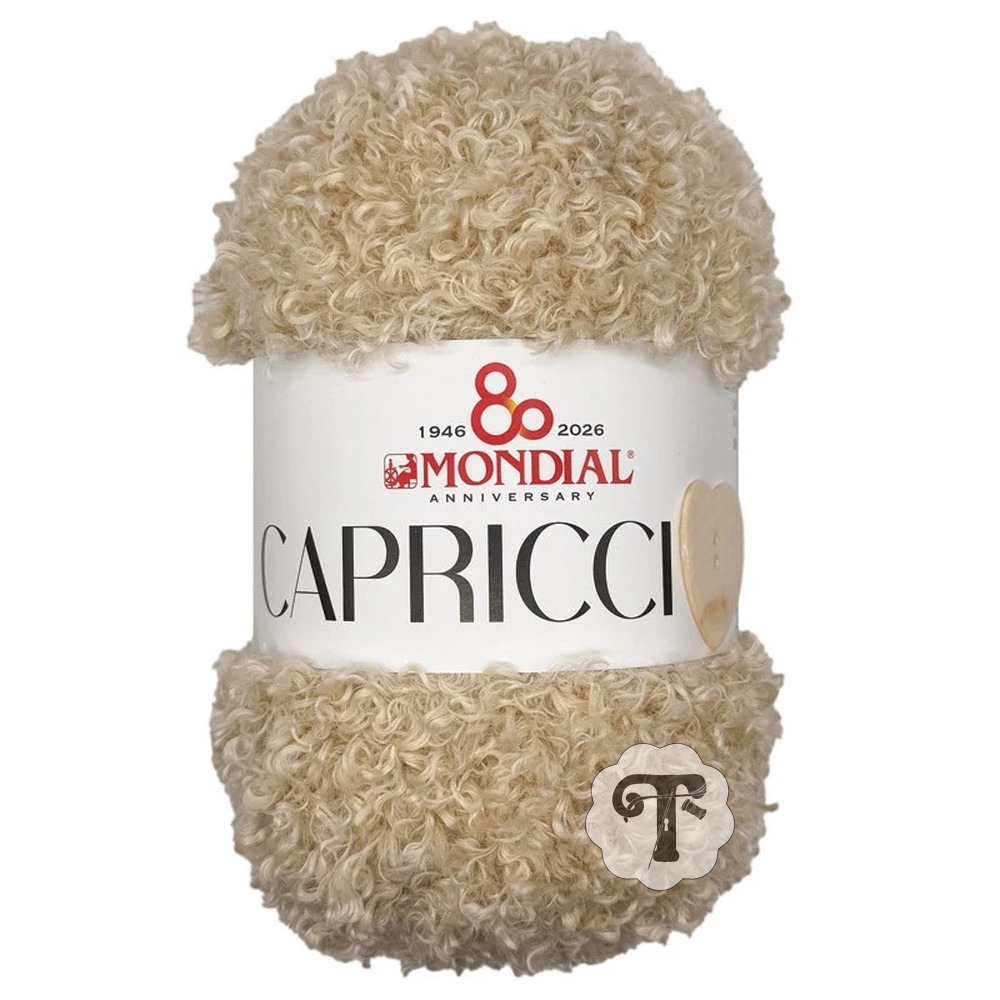 Capriccio 899 Novelo de lã bege encaracolada com etiqueta MONDIAL CAPRICCI