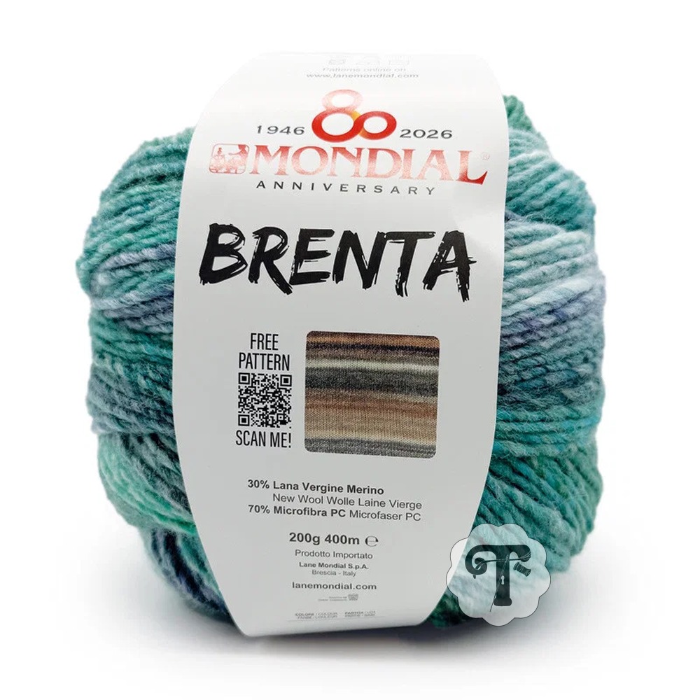 Brenta 645 Novelo de fio de lã merino e microfibra verde e azul da marca Mondial Brenta.