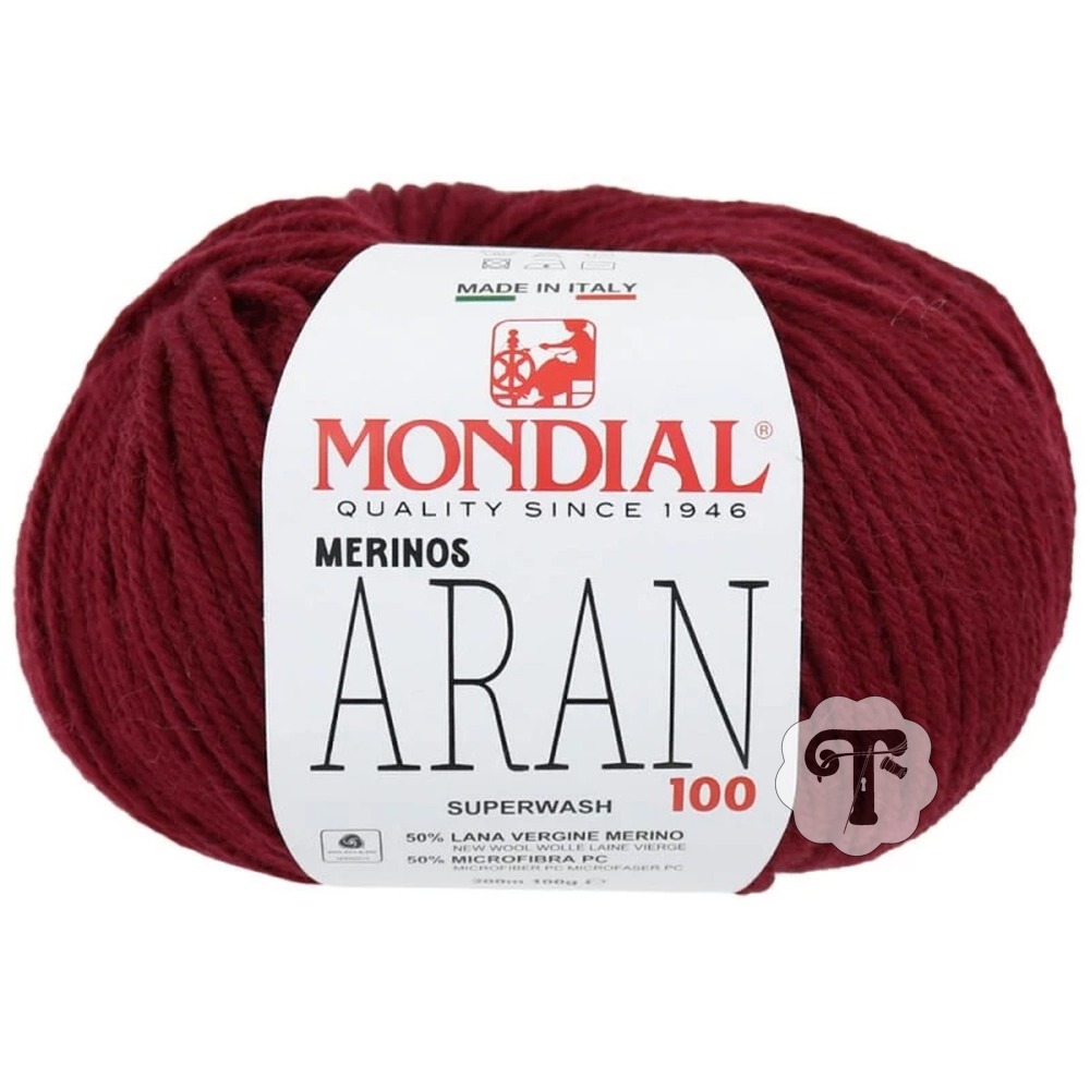 Aran 93 Novelo de lã bordô grosso Merinos ARAN 100 da MONDIAL