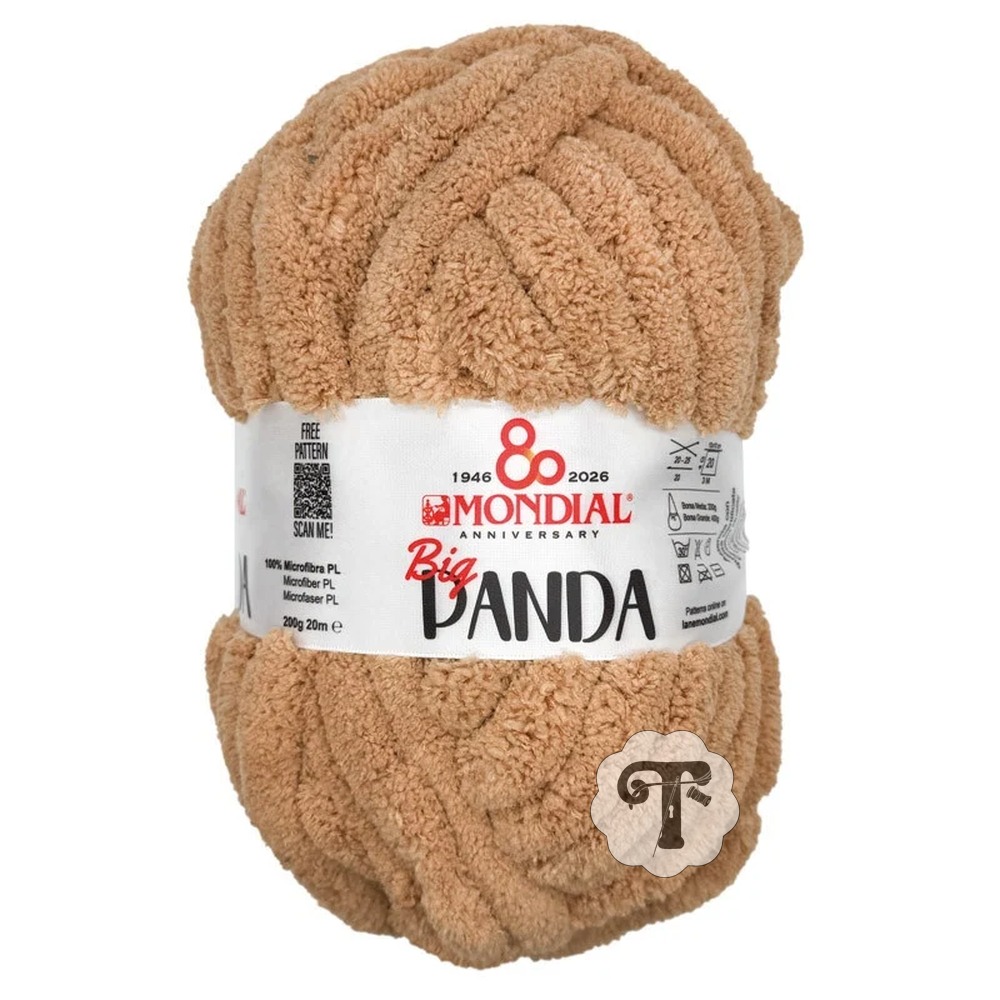 Panda 621 Novelo de fio castanho claro MONDIAL Big PANDA em microfibra com etiqueta branca.