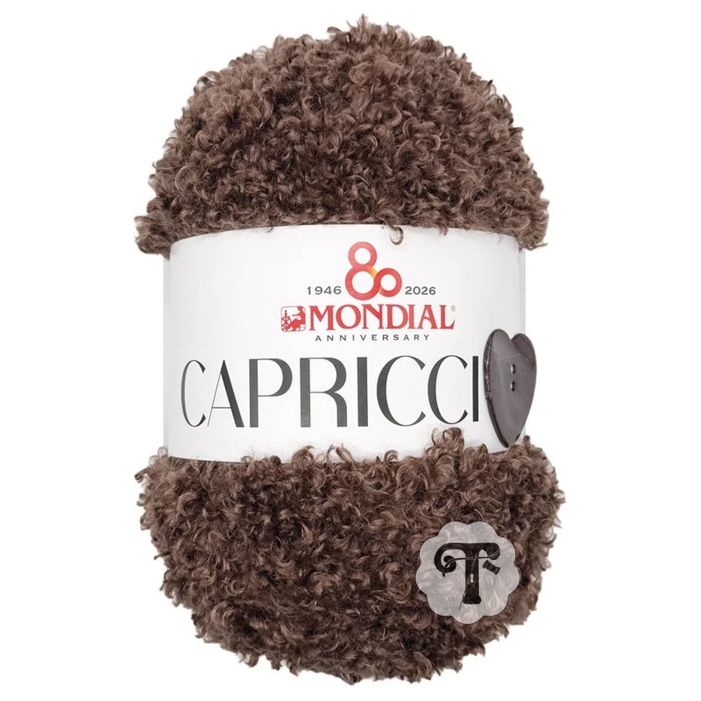 Capriccio 901 Novelo de lã castanha encaracolada CAPRICCI da MONDIAL com botão em forma de coração