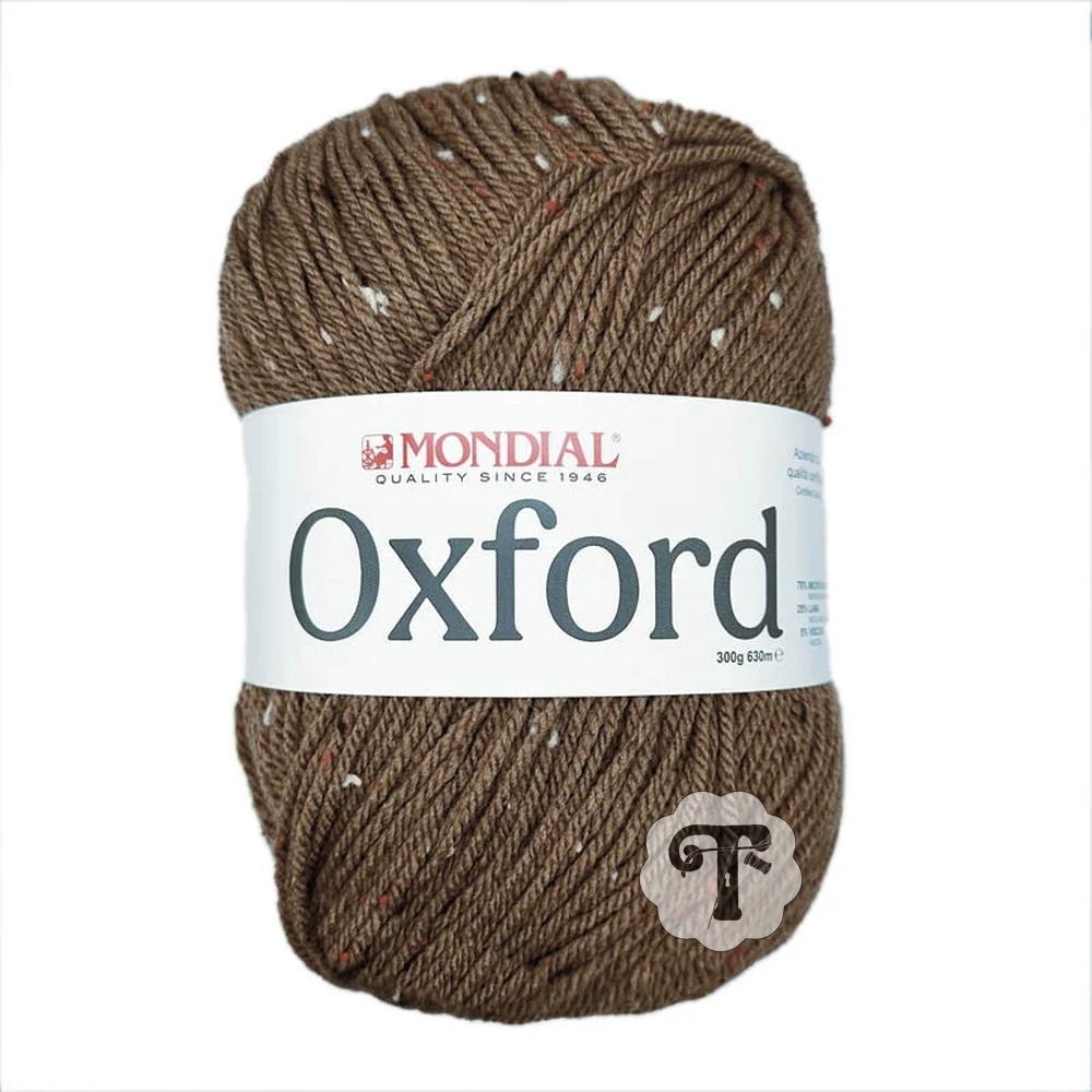 Oxford 577 Novelo de lã castanha com pontos brancos e vermelhos da marca MONDIAL Oxford