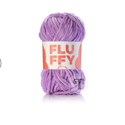 Novelo de lã roxo claro com etiqueta FLUFFY