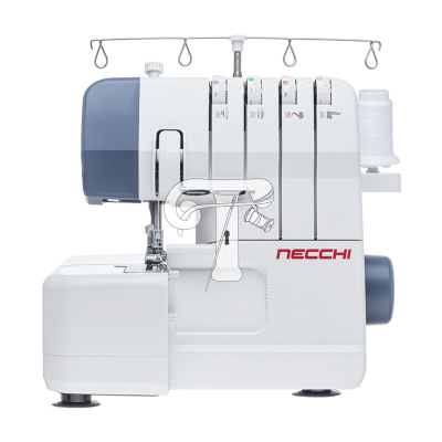 Máquina de costura overlock Necchi branca e cinza com quatro carreteis
