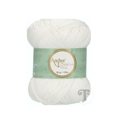 Novelo de fio de algodão branco com etiqueta verde Anchor Creativa Fino