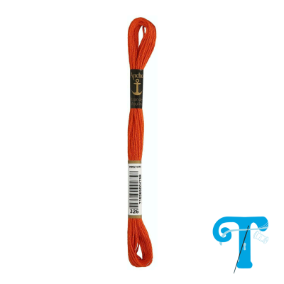 Skein de linha para bordado laranja Anchor com etiquetas e código 326