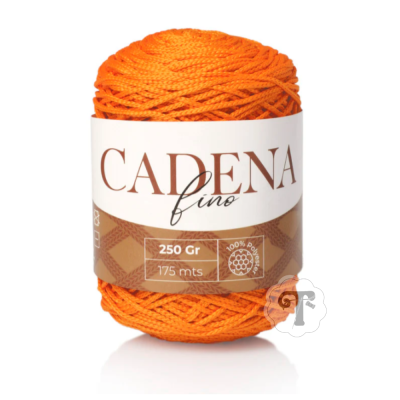 Rolo de corda fina laranja com etiqueta CADENA fino