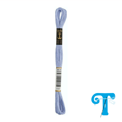 Espiral de linha de bordado azul claro com rótulo