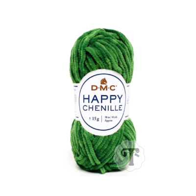 Novelo de fio chenille verde DMC Happy Chenille com etiqueta