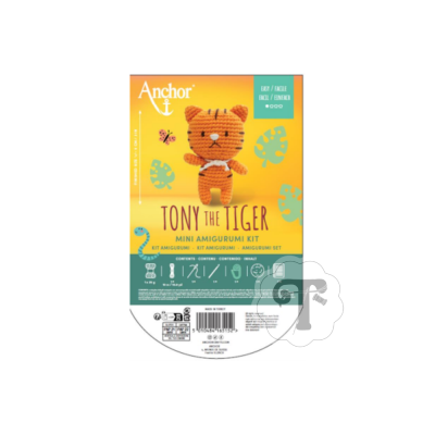 Kit amigurumi Tony the Tiger da Anchor com tigre de crochê laranja e branco