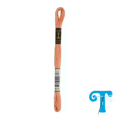 Linha de bordar cor de pêssego da marca Anchor com rótulo preto e dourado