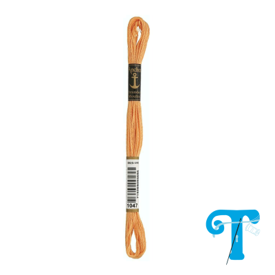 Linha de bordar Anchor Madeira laranja com etiquetas preta e branca