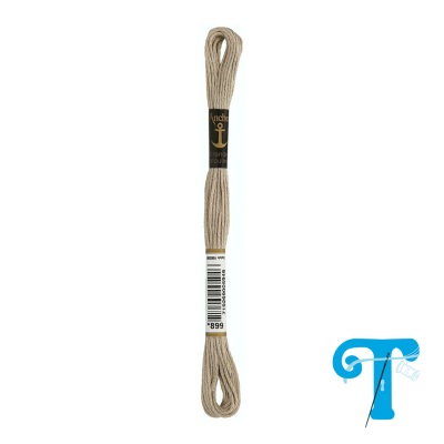 Ramo de linha de bordar bege com etiquetas e código de barras