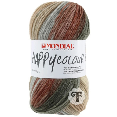Novelo de fio multicolorido MONDIAL HAPPYcolour com etiqueta branca