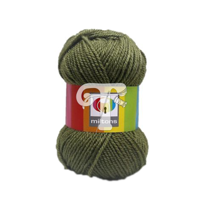 Novelo de lã verde-oliva com rótulo colorido Miltons