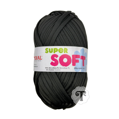Fio de malha preto enrolado com etiqueta SUPER SOFT