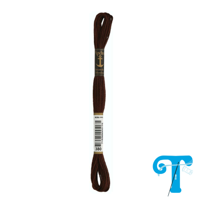 Linha de bordar Anchor castanha escura nº 380 com rótulo e código de barras