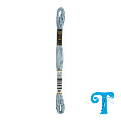 Novelo de linha para bordado azul-claro com rótulo Anchor e número 343