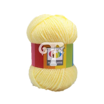 Bola de lã amarela clara com etiqueta multicolorida Miltons