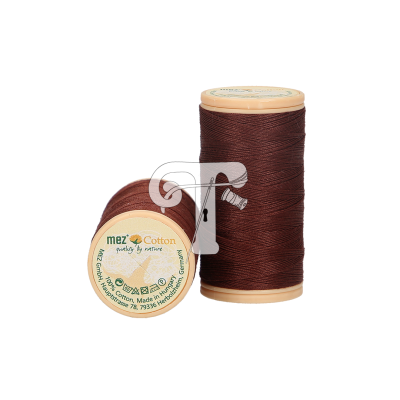 Dois carretéis de fio de algodão castanho escuro com rótulos vintage