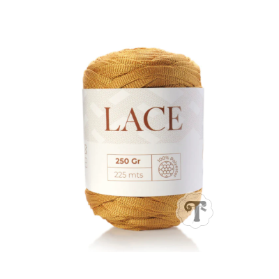 Rolo de fio de malha castanho com etiqueta branca