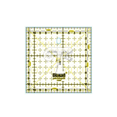 Régua quadrada transparente para patchwork com marcações em preto e amarelo