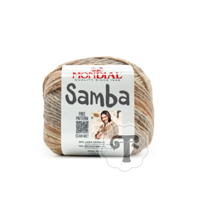 Novelo de lã multicolorida Mondial Samba com etiqueta branca