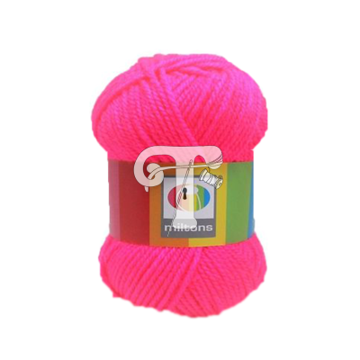 Novelo de lã cor rosa fluorescente com etiqueta colorida