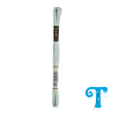 Skein de fio bordado cinza claro com etiquetas e código de barras