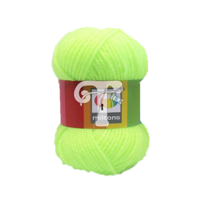 Novelo de lã verde fluorescente com etiqueta miltons