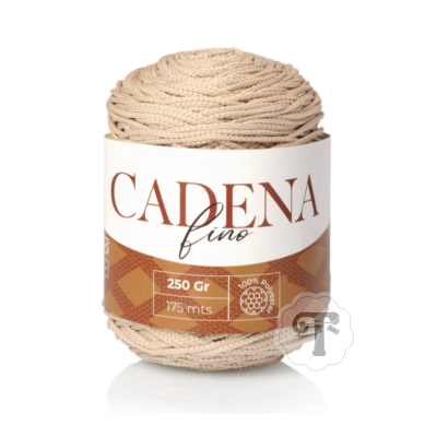 Rolo de linha fino bege com etiqueta CADENA fino