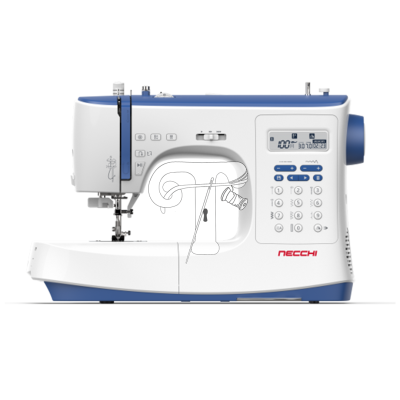 Máquina de costura eletrónica azul e branca NECCHI com painel digital e botões