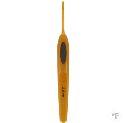 Agulha de croché amarela com pega ergonómica e medida 2.5 mm