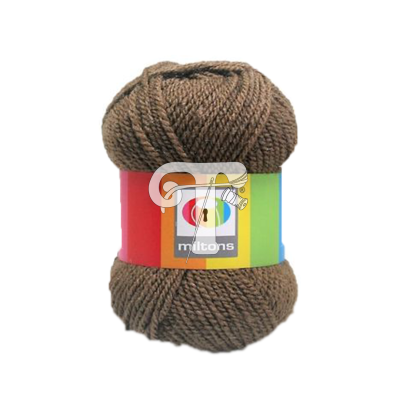 Novelo de lã castanha Miltons com etiqueta colorida
