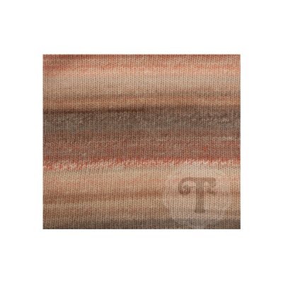 tecido de malha com riscas castanho, bege, rosa e cinza e marcação GT