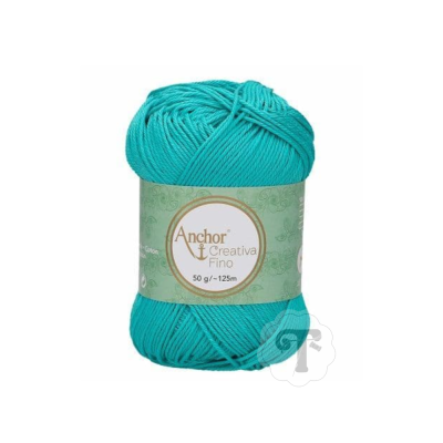 Novelo de fio de algodão turquesa Anchor Creativa Fino com etiqueta verde clara