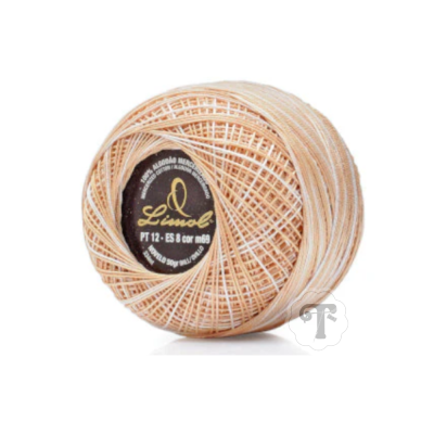 Novelo de linha bege claro e creme com rótulo preto e dourado Limol