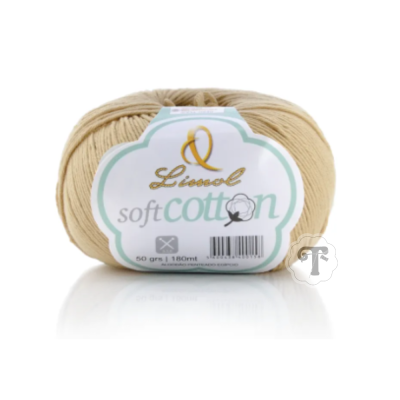 Novelo de linha de algodão bege com etiqueta Limol soft cotton