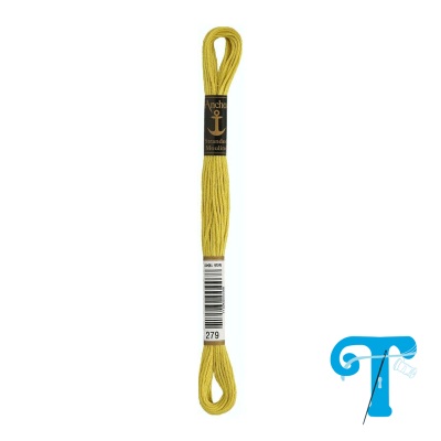 Linha de bordar amarela em meada com etiquetas e código de barras