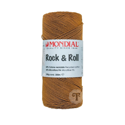 Fio de algodão reciclado e microfibra castanho com etiqueta MONDIAL Rock & Roll
