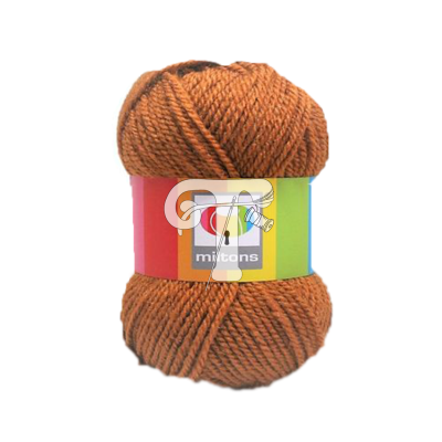 Novelo de lã castanha com etiqueta colorida mitons