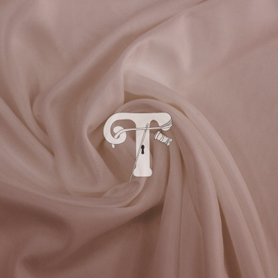 tecido rosa claro transparente com logótipo T, agulha e linha