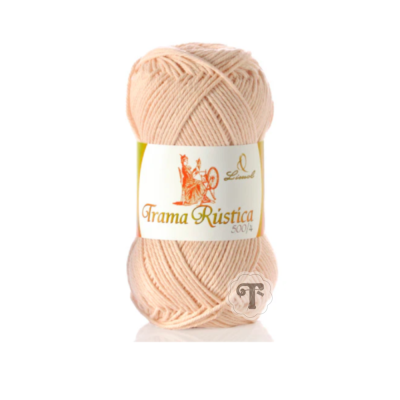 Novelo de lã bege com rótulo Trama Rústica 500/4