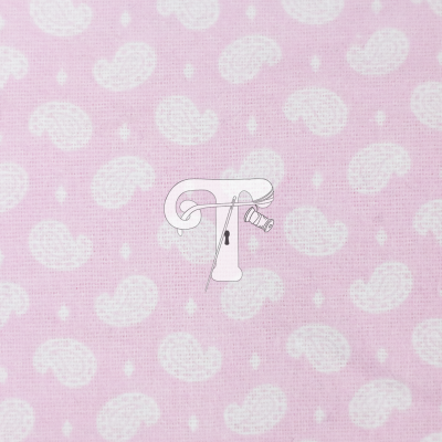 Tecido rosa com padrão branco de pequenos feijões